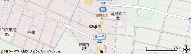 愛知県愛西市北一色町東田面周辺の地図