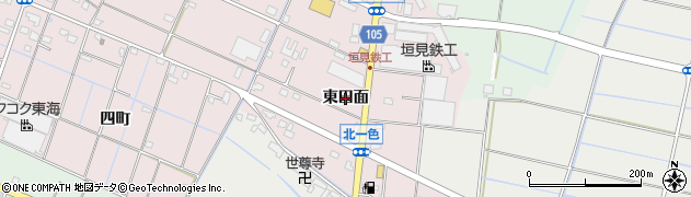 愛知県愛西市北一色町（東田面）周辺の地図