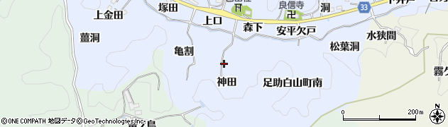 愛知県豊田市足助白山町（神田）周辺の地図