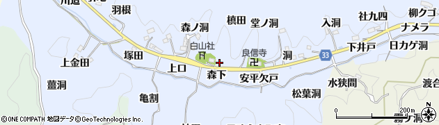 愛知県豊田市足助白山町（槙田）周辺の地図