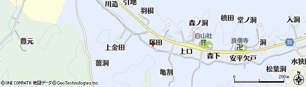 愛知県豊田市足助白山町（塚田）周辺の地図