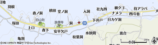 愛知県豊田市足助白山町周辺の地図