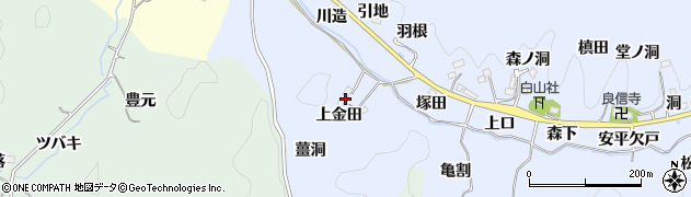 愛知県豊田市足助白山町上金田周辺の地図