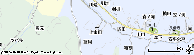 愛知県豊田市足助白山町上金田23周辺の地図