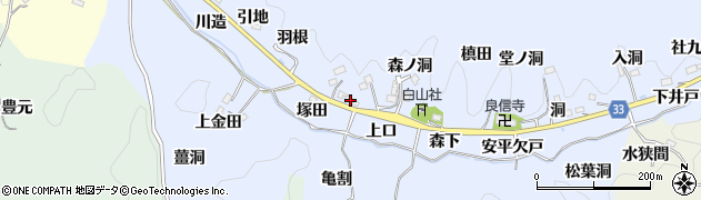 愛知県豊田市足助白山町葉座場周辺の地図