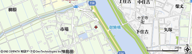 愛知県津島市中一色町市場180周辺の地図