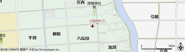 愛知県愛西市小茂井町六反田2周辺の地図