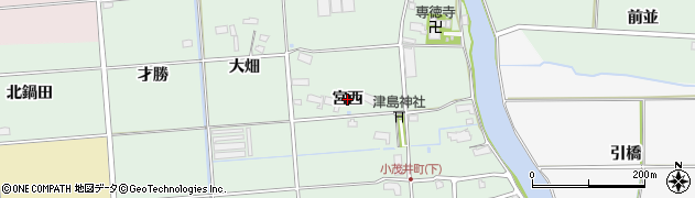 愛知県愛西市小茂井町（宮西）周辺の地図