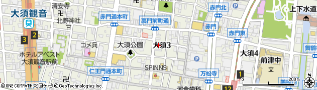 愛知県名古屋市中区大須3丁目周辺の地図