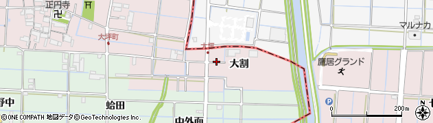 愛知県津島市大坪町（大割）周辺の地図
