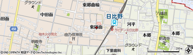 愛知県愛西市柚木町東田面周辺の地図