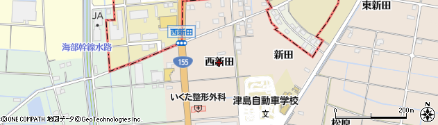 愛知県愛西市内佐屋町（西新田）周辺の地図