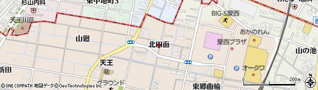 愛知県愛西市柚木町（北田面）周辺の地図