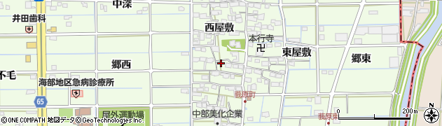 愛知県津島市莪原町西屋敷周辺の地図
