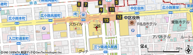 名古屋三越　栄店福砂屋周辺の地図