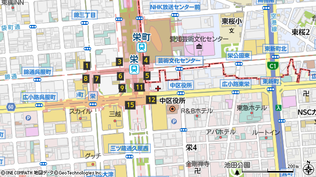 〒460-0004 愛知県名古屋市中区新栄町の地図