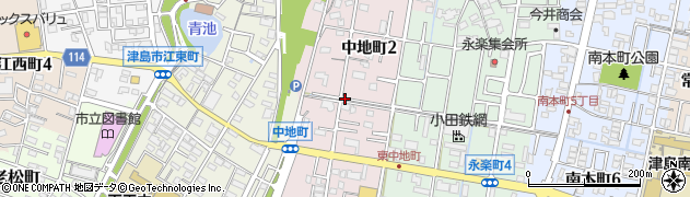 愛知県津島市中地町周辺の地図