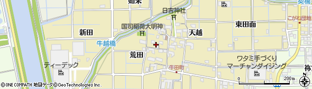 愛知県津島市牛田町（荒田）周辺の地図