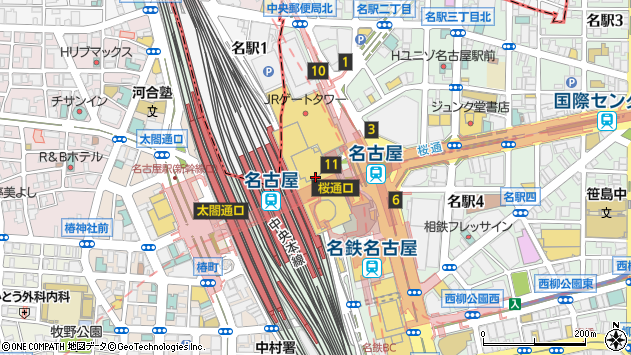 〒450-6090 愛知県名古屋市中村区名駅 ＪＲセントラルタワーズ（地階・階層不明）の地図