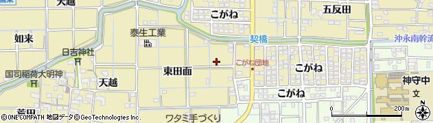 愛知県津島市越津町（東田面）周辺の地図
