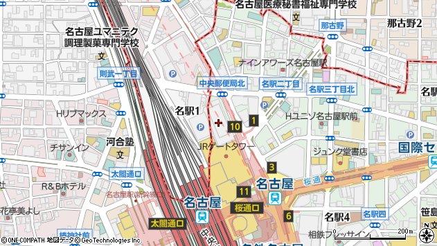 〒450-6310 愛知県名古屋市中村区名駅 ＪＰタワー名古屋（１０階）の地図