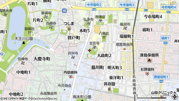 〒496-0834 愛知県津島市南本町の地図