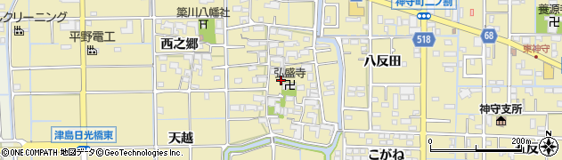 愛知県津島市越津町（中之郷）周辺の地図