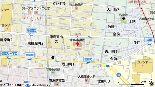 〒496-0000 愛知県津島市（以下に掲載がない場合）の地図