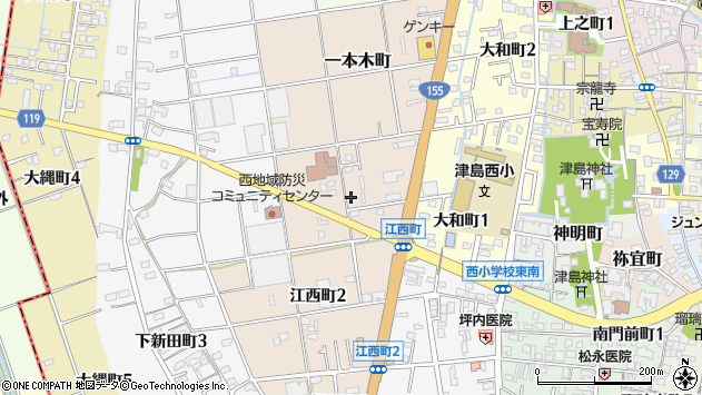 〒496-0874 愛知県津島市江西町の地図