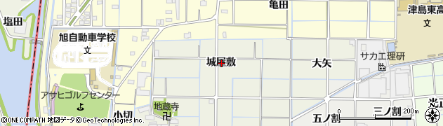 愛知県津島市下切町城屋敷周辺の地図