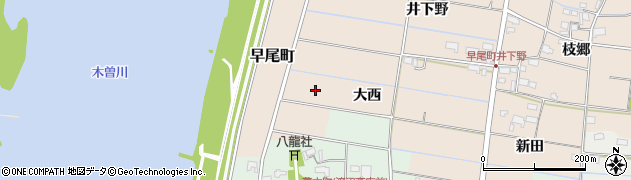 愛知県愛西市早尾町（大西）周辺の地図