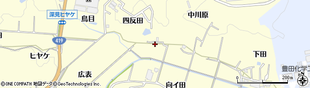愛知県豊田市深見町（四反田）周辺の地図