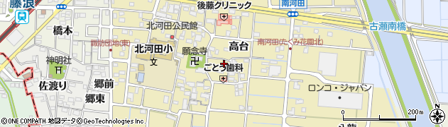愛知県愛西市南河田町（高台）周辺の地図