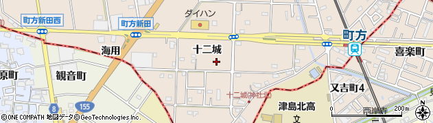 愛知県愛西市町方町（十二城）周辺の地図