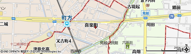 愛知県津島市喜楽町周辺の地図