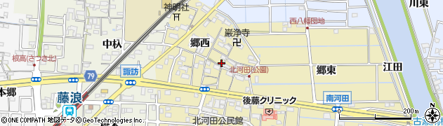 愛知県愛西市北河田町周辺の地図