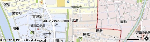 愛知県愛西市千引町（北浦）周辺の地図