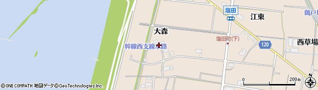愛知県愛西市塩田町大森97周辺の地図