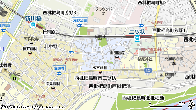 〒452-0055 愛知県清須市西枇杷島町北二ツ杁の地図