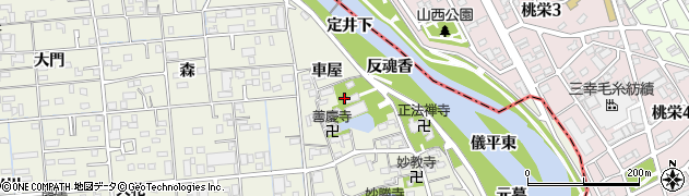 愛知県あま市上萱津（車屋）周辺の地図