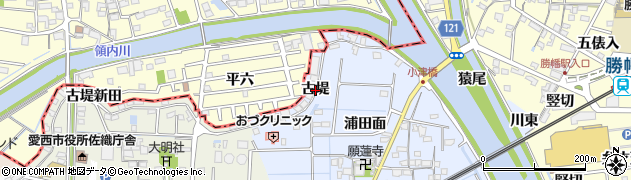 愛知県愛西市小津町（古堤）周辺の地図