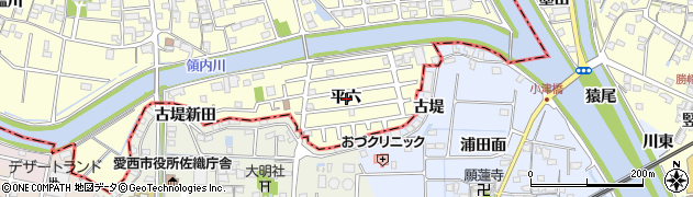 愛知県稲沢市平和町平六周辺の地図