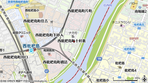 〒452-0025 愛知県清須市西枇杷島町十軒裏の地図