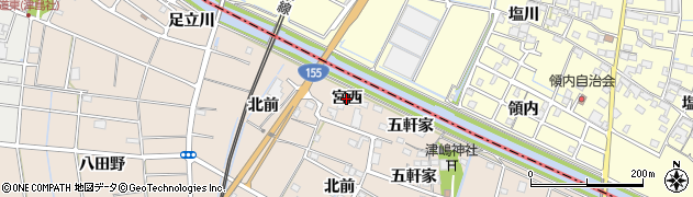 愛知県愛西市町方町（宮西）周辺の地図