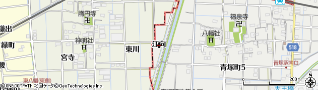 愛知県津島市青塚町（江向）周辺の地図