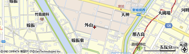 愛知県稲沢市平和町東城（外山）周辺の地図