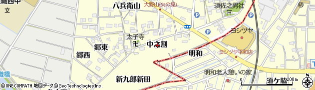愛知県愛西市大野山町中之割周辺の地図