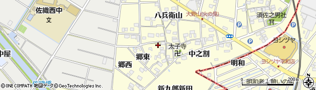 愛知県愛西市大野山町（西之割）周辺の地図
