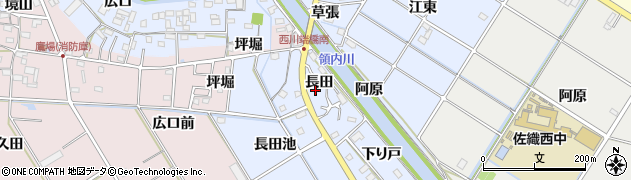 愛知県愛西市西川端町長田周辺の地図