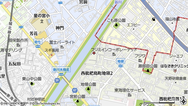 〒452-0008 愛知県清須市西枇杷島町地領の地図